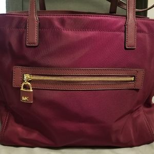 Nylon tote with leather handles
